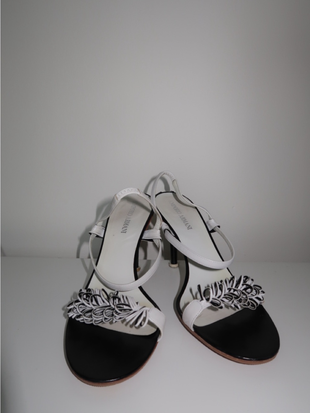 NEW White & Black Embellished Slingback Heels by Emporio Armani